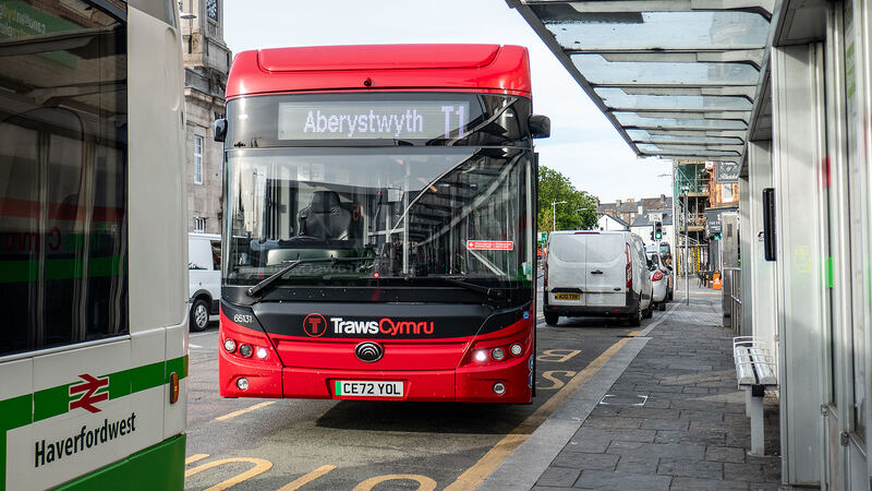 A TrawsCymru T1 bus at Aberystwyth