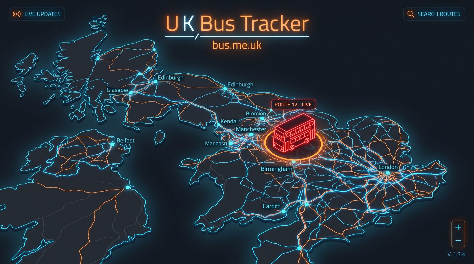 The bus.me.uk live UK bus tracking map
